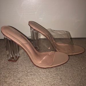 Nude/Clear open toe heels